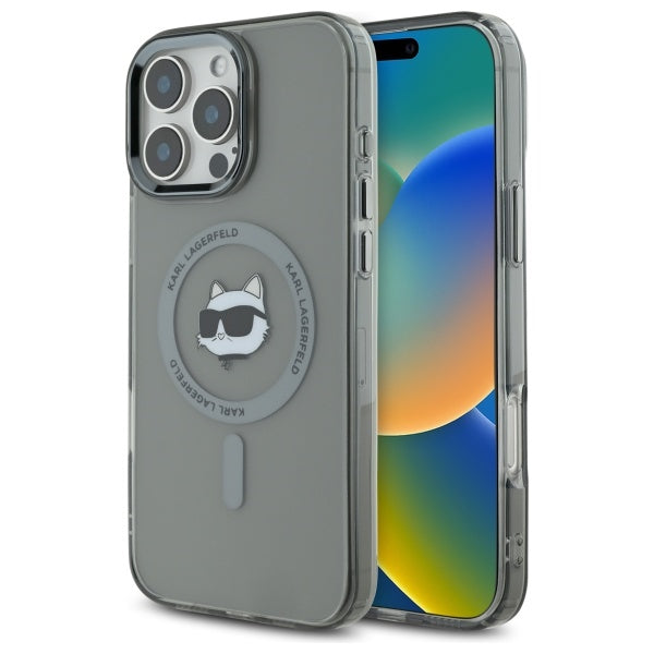 Housse MagSafe pour Apple iPhone 16 Pro Max, Karl Lagerfeld, IML Metal Choupette's Head, Noire