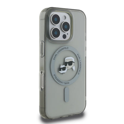 Housse MagSafe pour Apple iPhone 16 Pro Max, Karl Lagerfeld, IML Metal Karl & Choupette's Heads, Noire