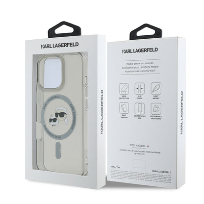 Housse MagSafe pour Apple iPhone 16 Pro Max, Karl Lagerfeld, IML Metal Karl & Choupette's Heads, Noire