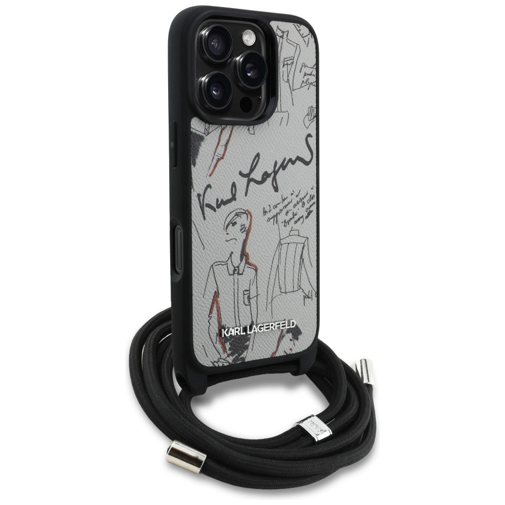MagSafe Hülle für Apple iPhone 16 Pro Max, Karl Lagerfeld, Saffiano Crossbody, Grau
