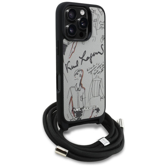 MagSafe Hülle für Apple iPhone 16 Pro Max, Karl Lagerfeld, Saffiano Crossbody, Grau