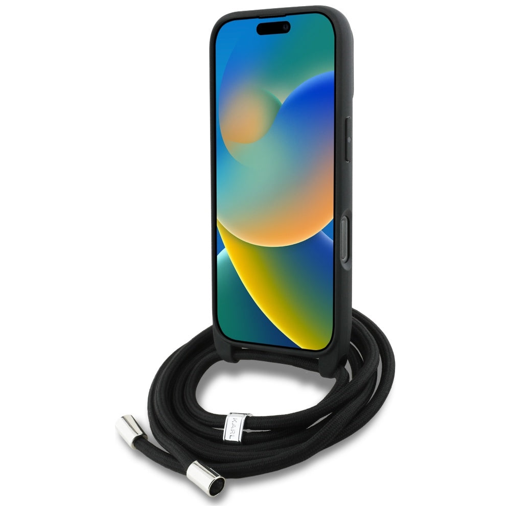 MagSafe Hülle für Apple iPhone 16 Pro Max, Karl Lagerfeld, Saffiano Crossbody, Grau