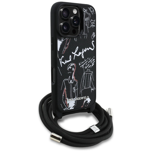 MagSafe Hülle für Apple iPhone 16 Pro Max, Karl Lagerfeld, Saffiano Crossbody, Schwarz