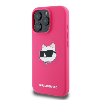 Housse MagSafe pour Apple iPhone 16 Pro Max, Karl Lagerfeld, Silicone Tête de Choupette, Fuchsia