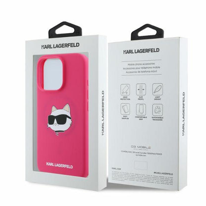 Housse MagSafe pour Apple iPhone 16 Pro Max, Karl Lagerfeld, Silicone Tête de Choupette, Fuchsia