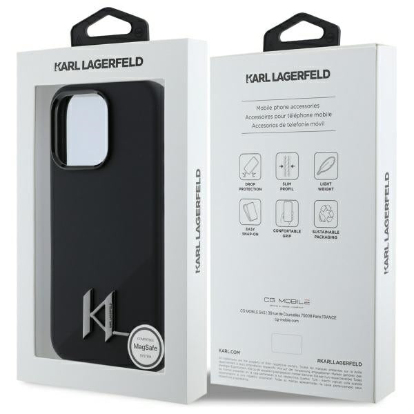MagSafe Case for Apple iPhone 16 Pro Max, Karl Lagerfeld, Silicone Shadow Metal Initial, Black