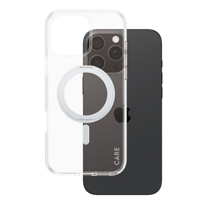 MagSafe Hülle für Apple iPhone 16 Pro Max, PanzerGlass, Care Feature Kickstand, Transparent Silber