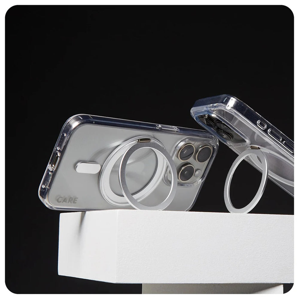 MagSafe Hülle für Apple iPhone 16 Pro Max, PanzerGlass, Care Feature Kickstand, Transparent Silber