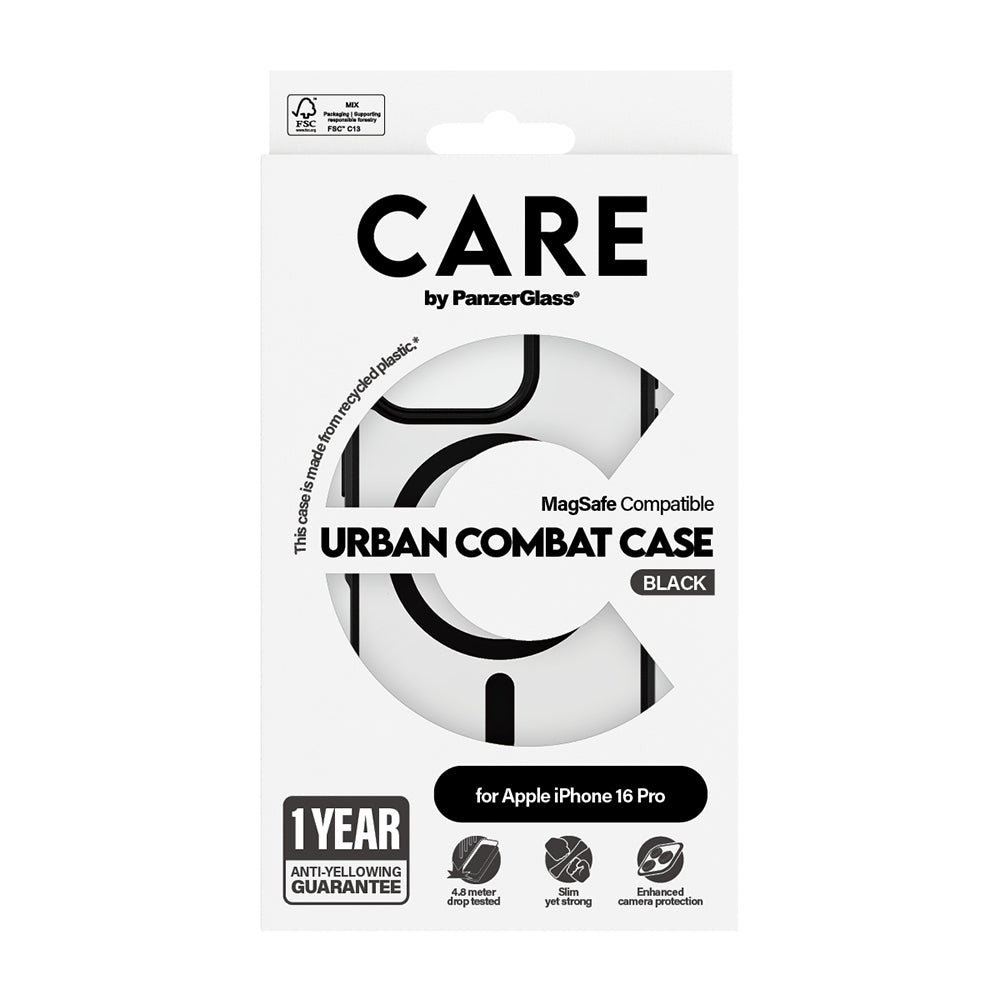 Étui MagSafe pour Apple iPhone 16 Pro Max, PanzerGlass, Care Urban Combat, Noir Transparent