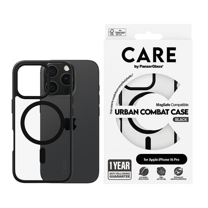 Étui MagSafe pour Apple iPhone 16 Pro Max, PanzerGlass, Care Urban Combat, Noir Transparent