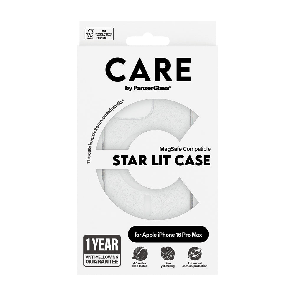 Coque MagSafe pour Apple iPhone 16 Pro Max, PanzerGlass, Care Urban Combat Star Lit, Transparente Blanche