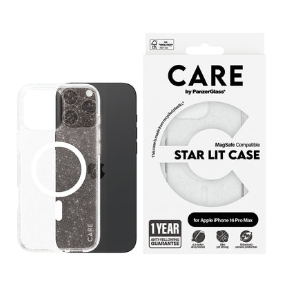 Coque MagSafe pour Apple iPhone 16 Pro Max, PanzerGlass, Care Urban Combat Star Lit, Transparente Blanche