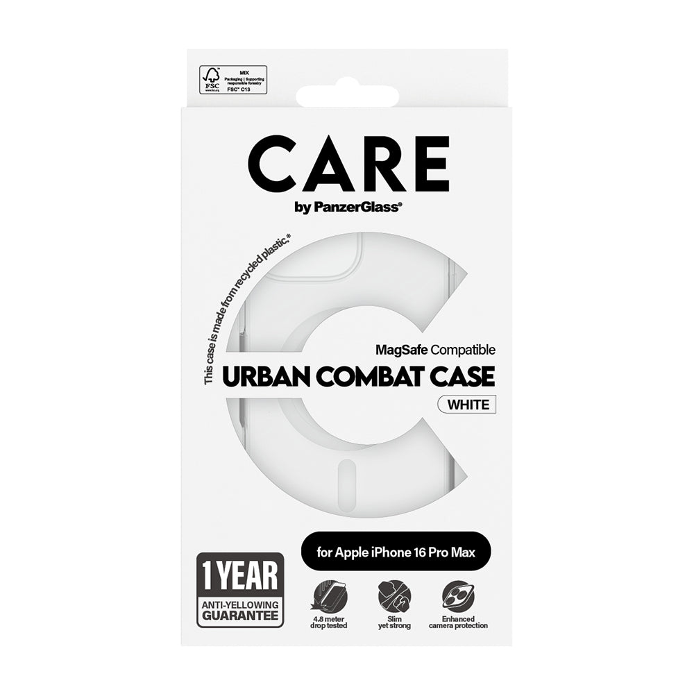 Coque MagSafe pour Apple iPhone 16 Pro Max, PanzerGlass, Care Urban Combat, Transparente Blanche