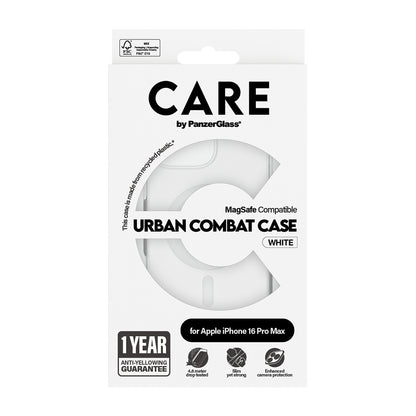 Coque MagSafe pour Apple iPhone 16 Pro Max, PanzerGlass, Care Urban Combat, Transparente Blanche