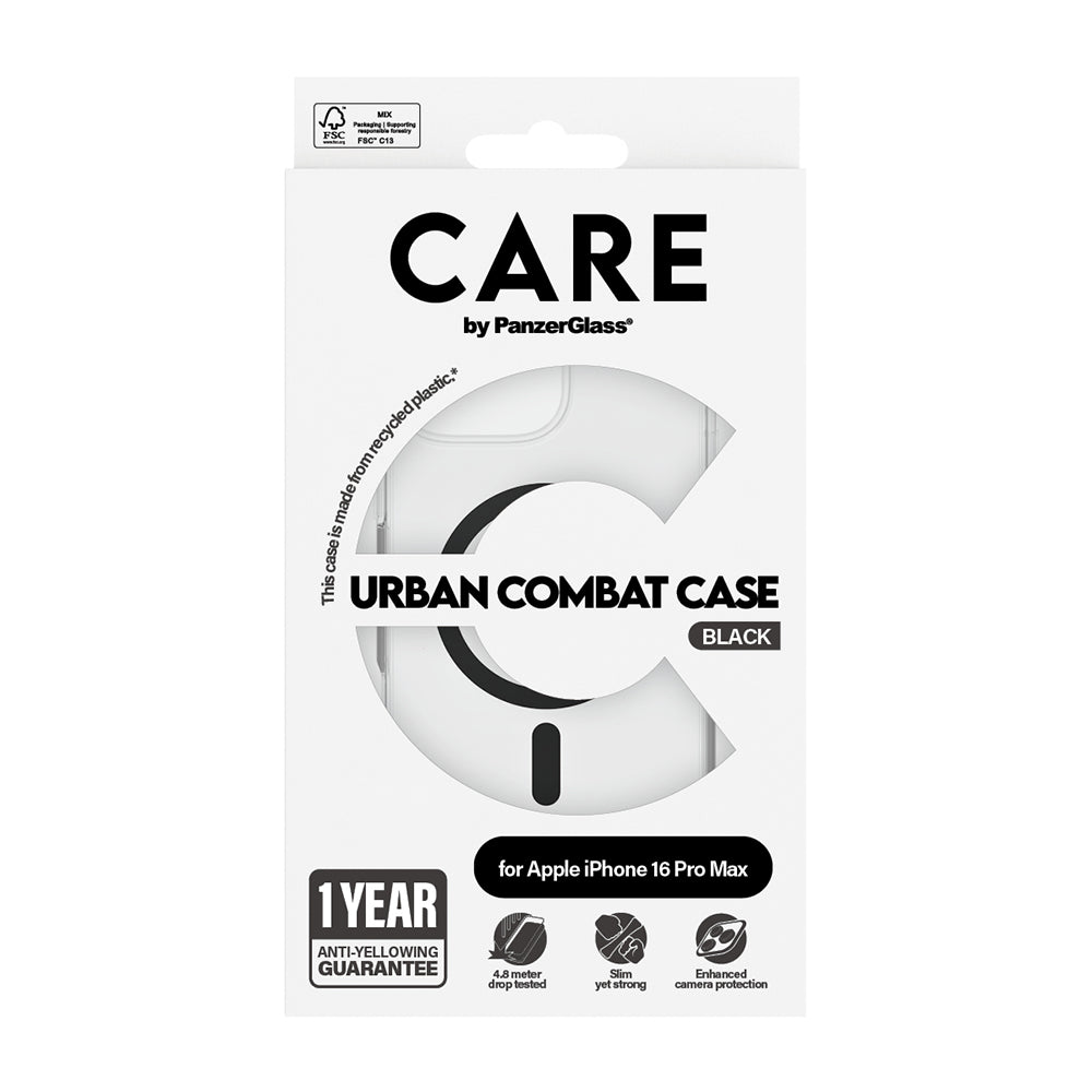 Étui MagSafe pour Apple iPhone 16 Pro Max, PanzerGlass, Care Urban Combat, Transparent Noir