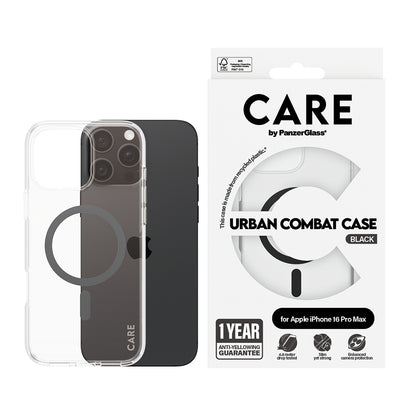 Étui MagSafe pour Apple iPhone 16 Pro Max, PanzerGlass, Care Urban Combat, Transparent Noir