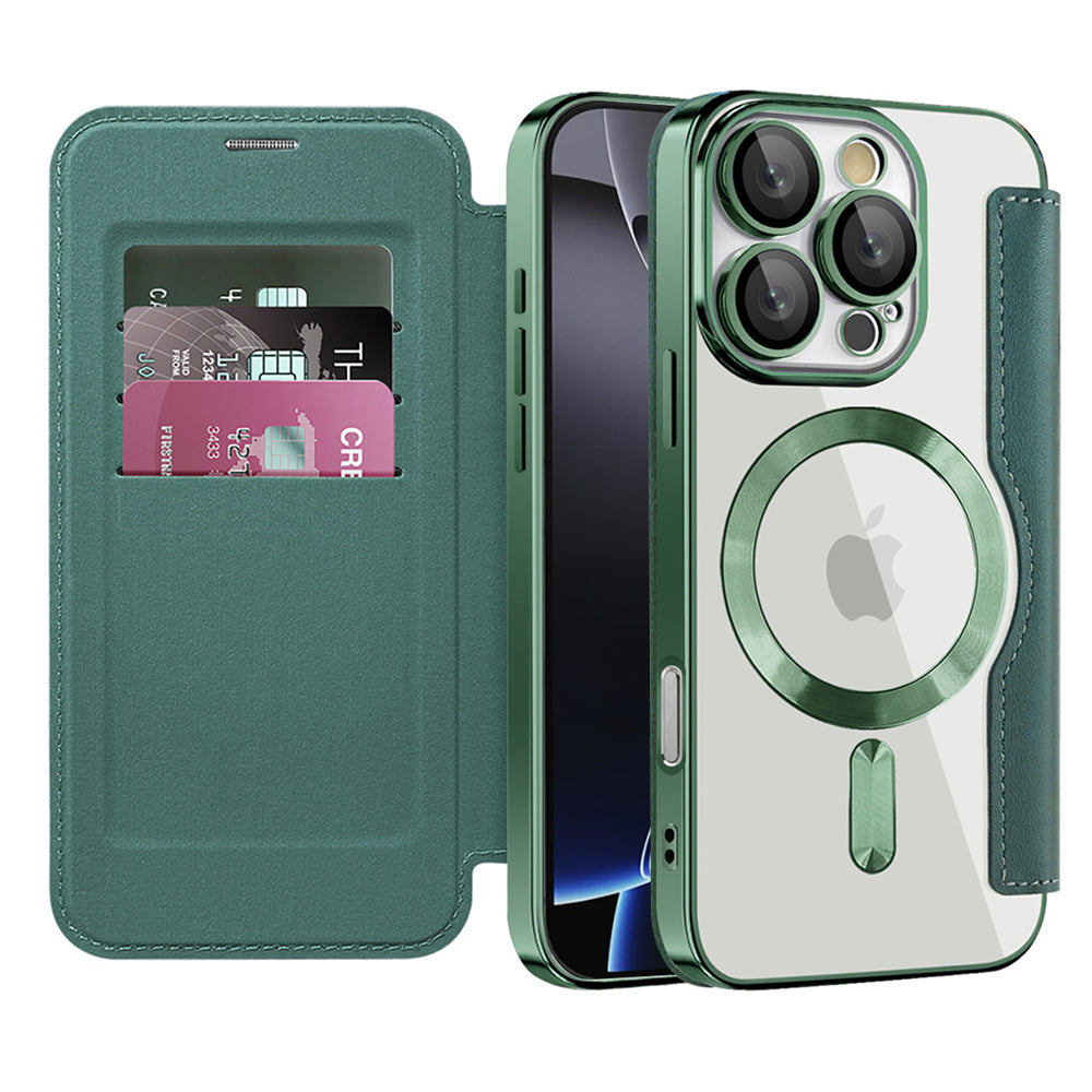 MagSafe Case for Apple iPhone 16 Pro Max, Techsuit, SmartMag Book, Green