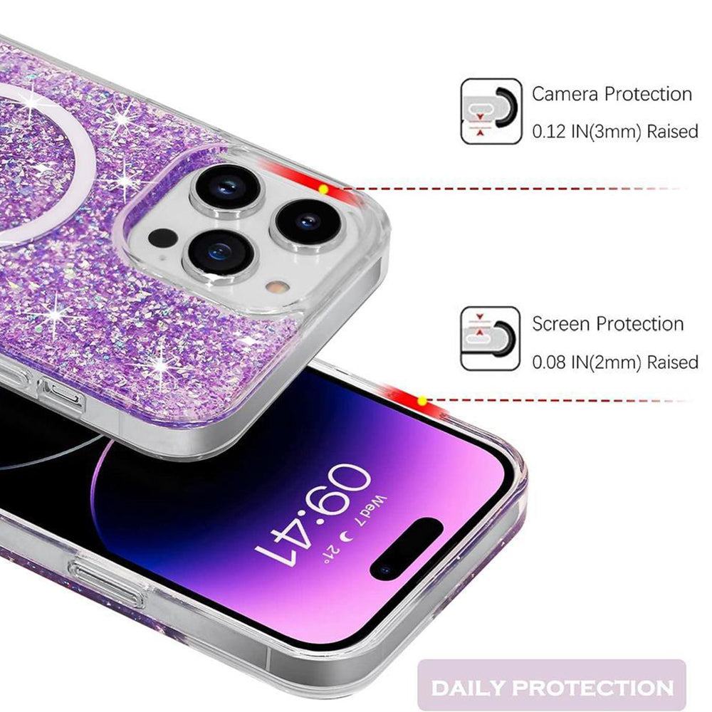 MagSafe Case for Apple iPhone 16 Pro Max, Techsuit, Sparkly Glitter, Blue