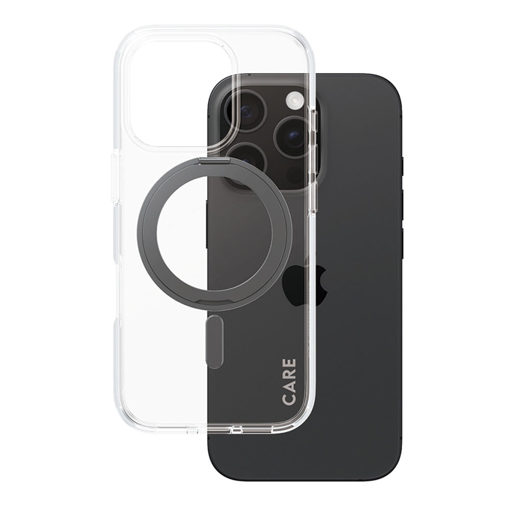 Coque MagSafe pour Apple iPhone 16 Pro, PanzerGlass, avec support Kickstand, Transparent Noir