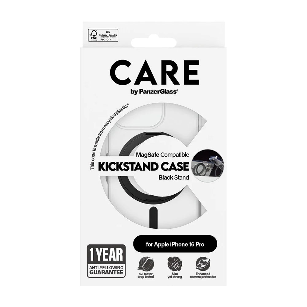 Coque MagSafe pour Apple iPhone 16 Pro, PanzerGlass, avec support Kickstand, Transparent Noir