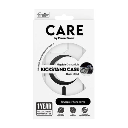 Coque MagSafe pour Apple iPhone 16 Pro, PanzerGlass, avec support Kickstand, Transparent Noir