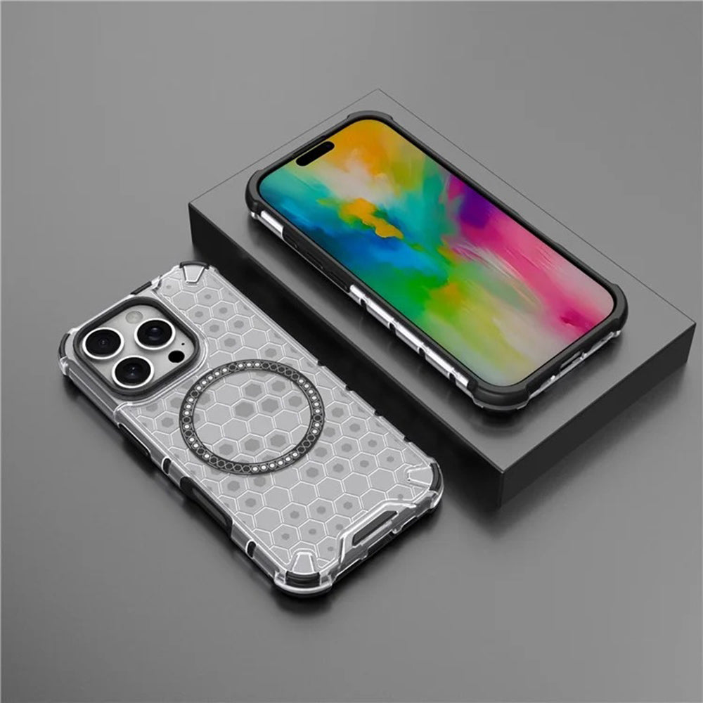 MagSafe Case for Apple iPhone 16 Pro, Techsuit, HoneyComb Shield, White