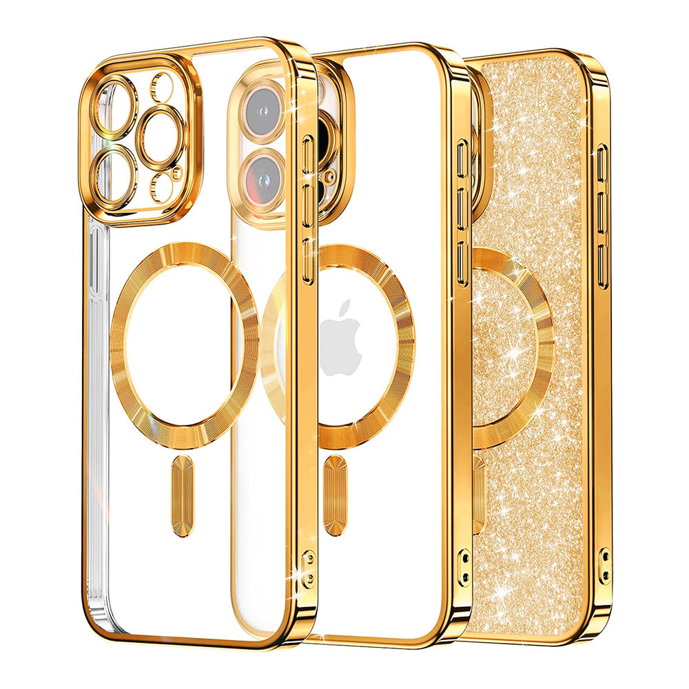 MagSafe-Hülle für Apple iPhone 16 Pro, Techsuit, Luxury Glitter, Gold