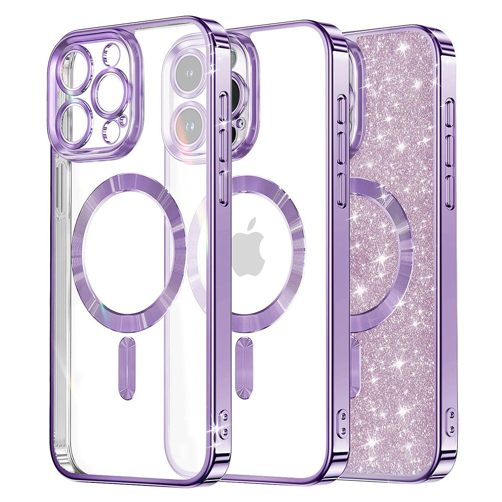 Coque MagSafe pour Apple iPhone 16 Pro, Techsuit, Luxury Glitter, Violet Clair