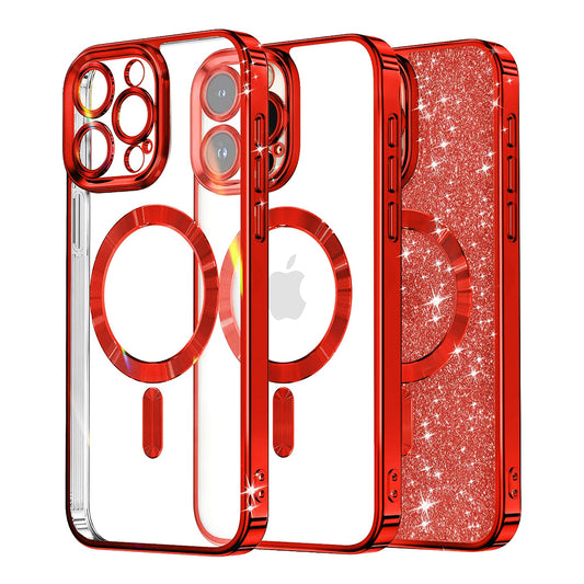 MagSafe Case for Apple iPhone 16 Pro, Techsuit, Luxury Glitter, Red