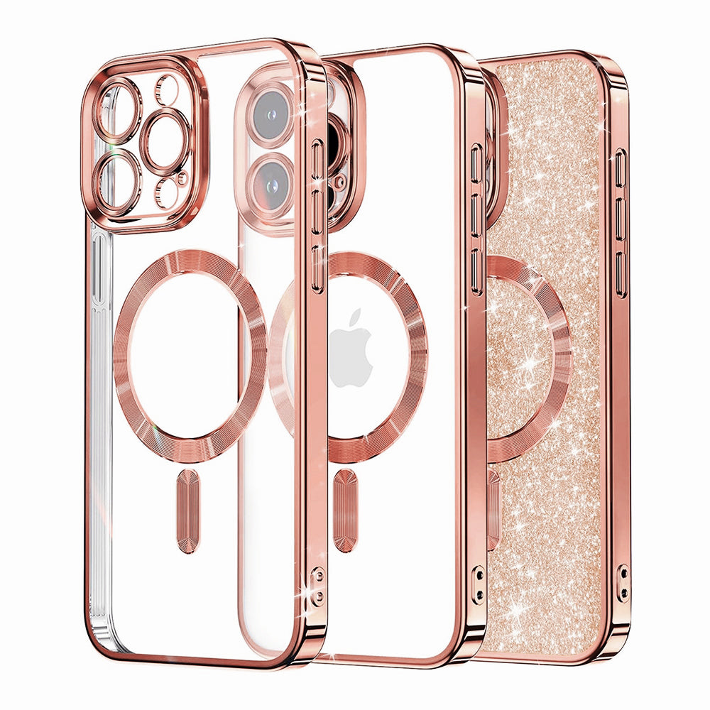 MagSafe-Hülle für Apple iPhone 16 Pro, Techsuit, Luxury Glitter, Roségold