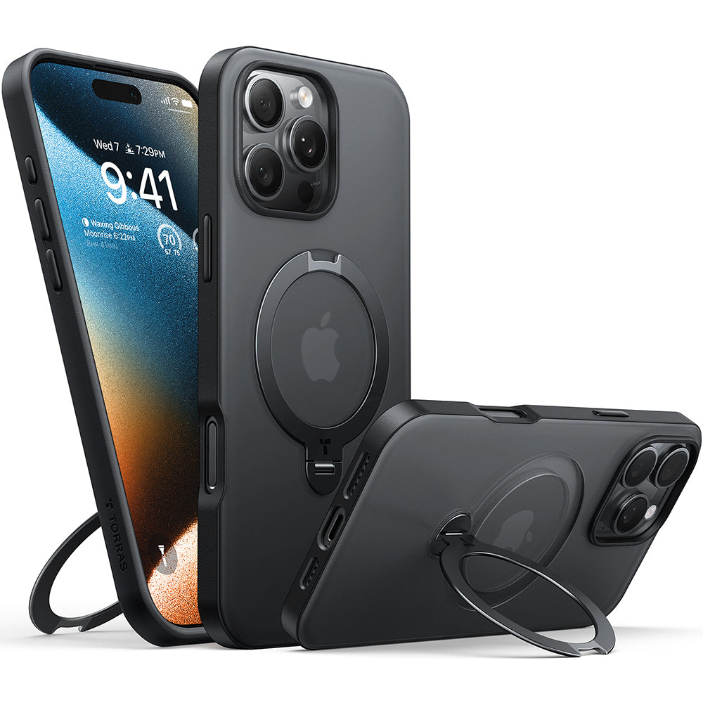 MagSafe-Hülle für Apple iPhone 16 Pro, Torras, Ostand Spin, Schwarz