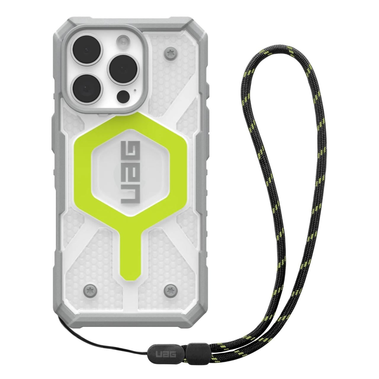 Coque MagSafe pour Apple iPhone 16 Pro, Urban Armor Gear, Pathfinder Clear avec cordon, Vert