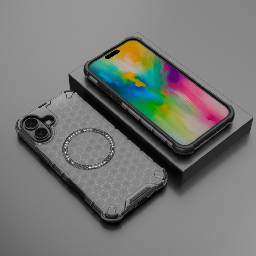 Coque MagSafe pour Apple iPhone 16, Techsuit, HoneyComb Shield, Noire