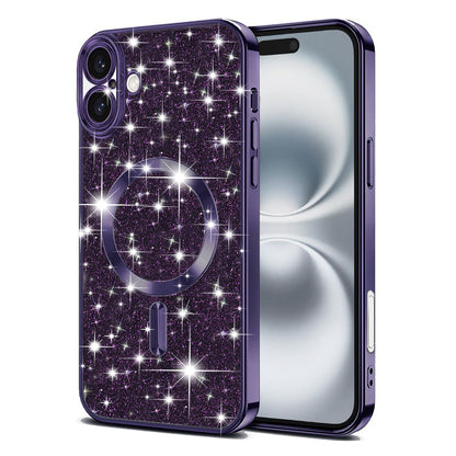 Coque MagSafe pour Apple iPhone 16, Techsuit, Luxury Glitter, Violet Foncé