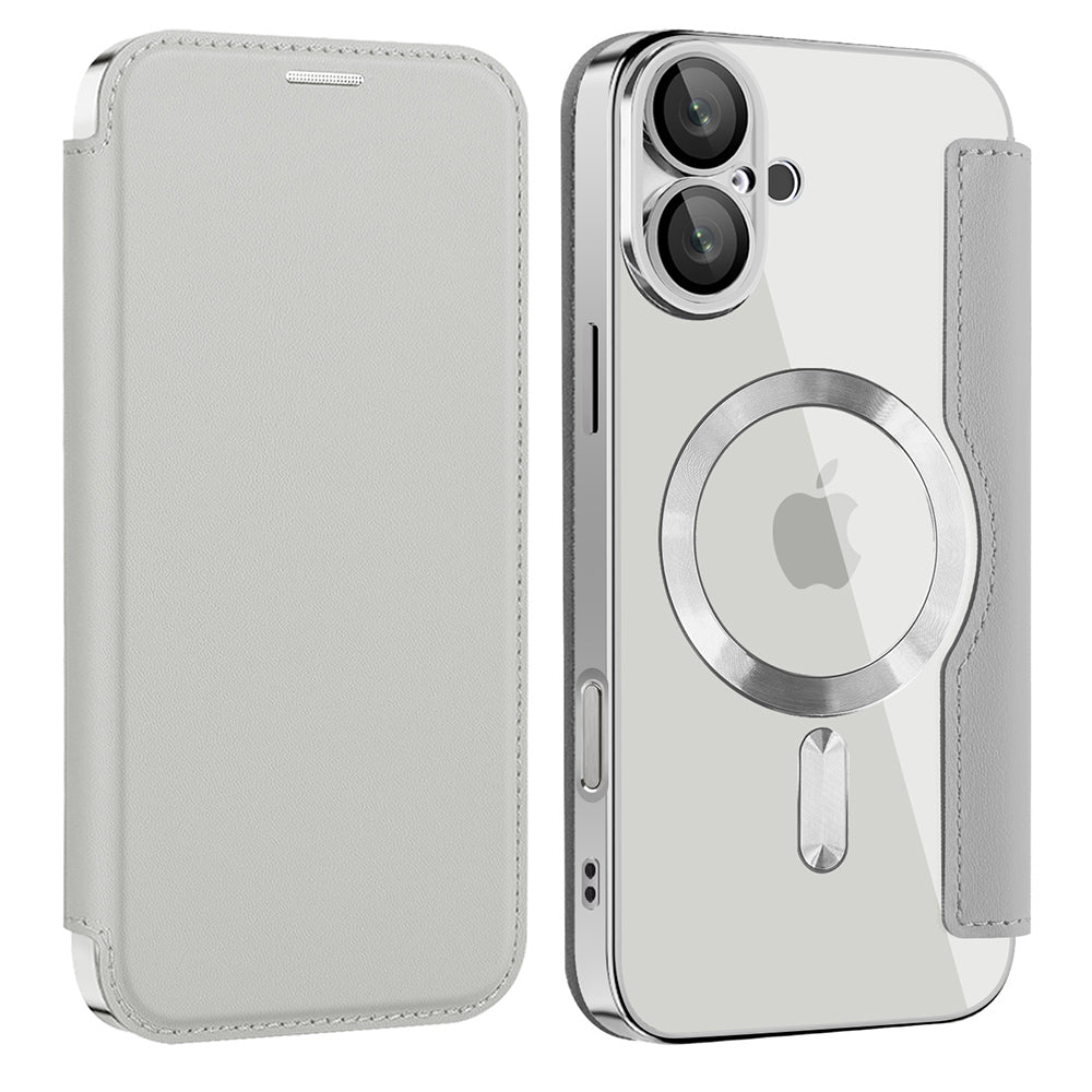Coque MagSafe pour Apple iPhone 16, Techsuit, SmartMag Book, Gris