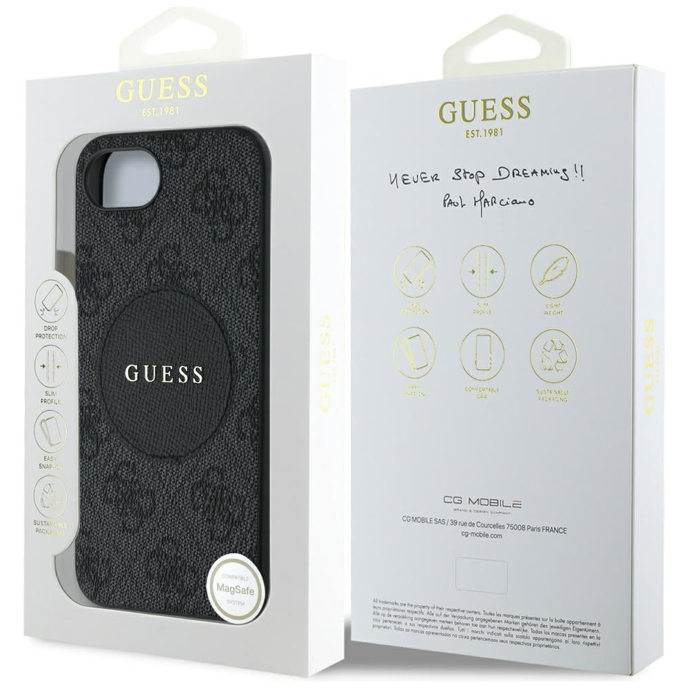 Étui MagSafe pour Apple iPhone 16e, Guess, 4G Circle Classic Logo, Noir