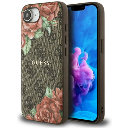 MagSafe Case for Apple iPhone 16e, Guess, 4G Flowers Print, Brown