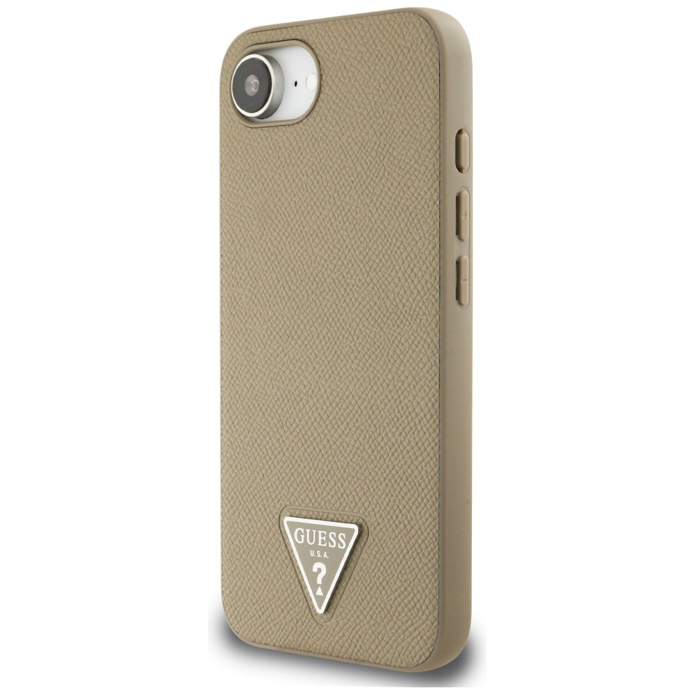 MagSafe Case for Apple iPhone 16e, Guess, Grained Triangle Logo, Brown