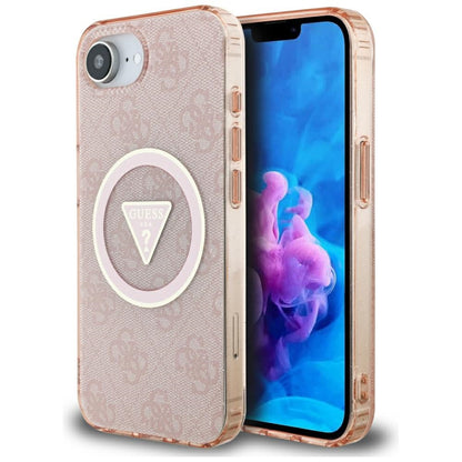 MagSafe Hülle für Apple iPhone 16e, Guess, IML Glitter 4G Circle Triangle, Rosa