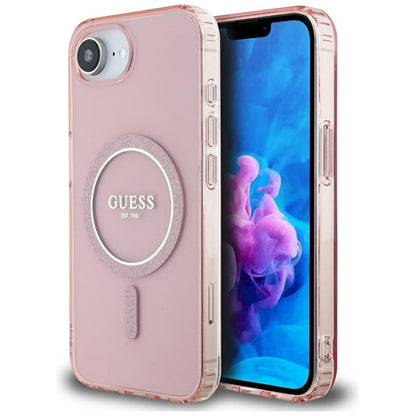 Étui MagSafe pour Apple iPhone 16e, Guess, IML Glitter Circle, Rose