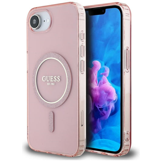 Étui MagSafe pour Apple iPhone 16e, Guess, IML Glitter Circle, Rose