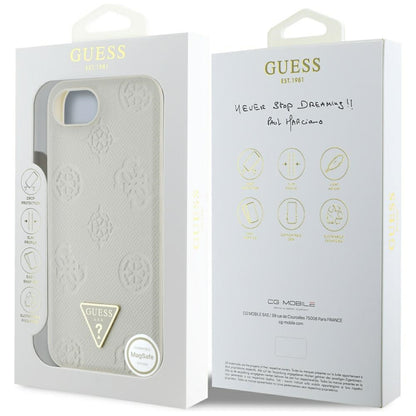 MagSafe Hülle für Apple iPhone 16e, Guess, Peony Grained Hot Stamp Triangle, Beige