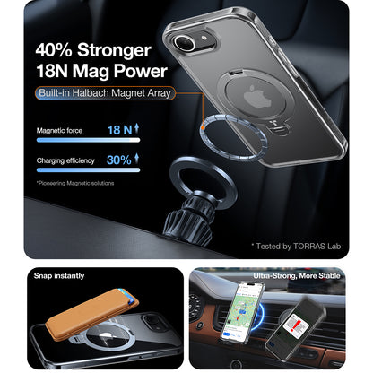 MagSafe Hülle für Apple iPhone 17e / 16e, Torras, Ostand Spin, Transparent