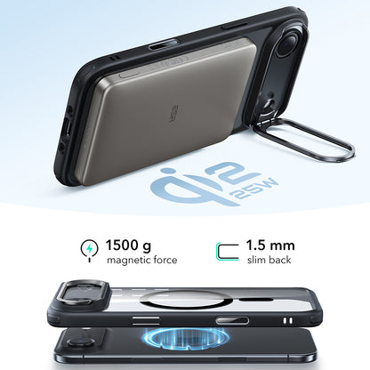 Coque MagSafe pour Apple iPhone 17 Air, ESR, Classic Hybrid Kickstand, Noire Transparente