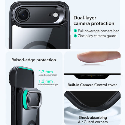 Coque MagSafe pour Apple iPhone 17 Air, ESR, Classic Hybrid Kickstand, Noire Transparente