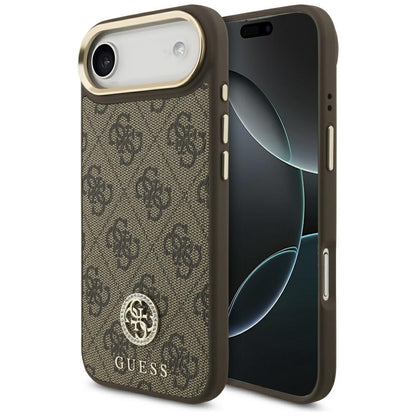 Étui MagSafe pour Apple iPhone 17 Air, Guess, Logo Strass 4G, Marron