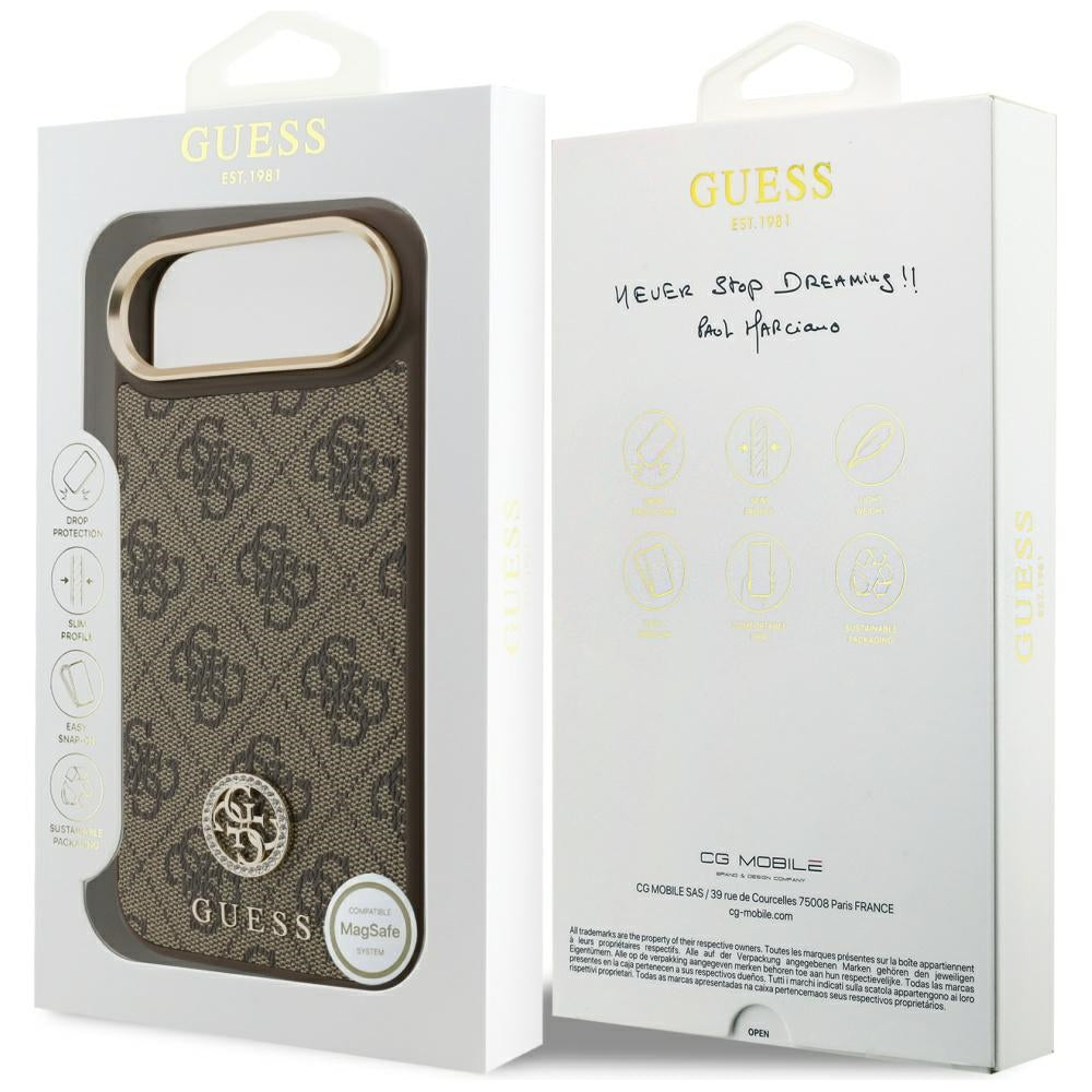 Étui MagSafe pour Apple iPhone 17 Air, Guess, Logo Strass 4G, Marron
