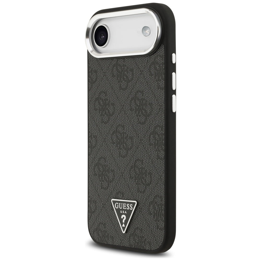 Coque MagSafe pour Apple iPhone 17 Air, Guess, logo Triangle 4G, Noir Argenté