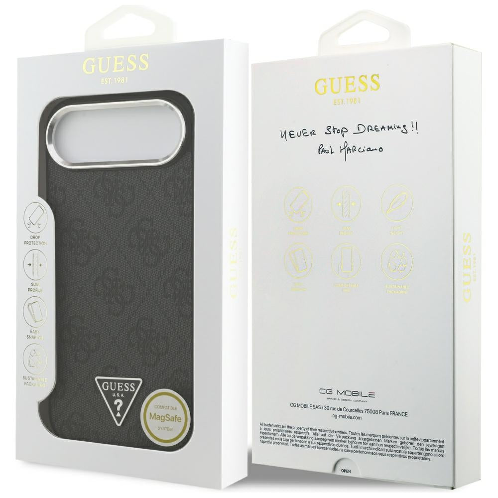 Coque MagSafe pour Apple iPhone 17 Air, Guess, logo Triangle 4G, Noir Argenté