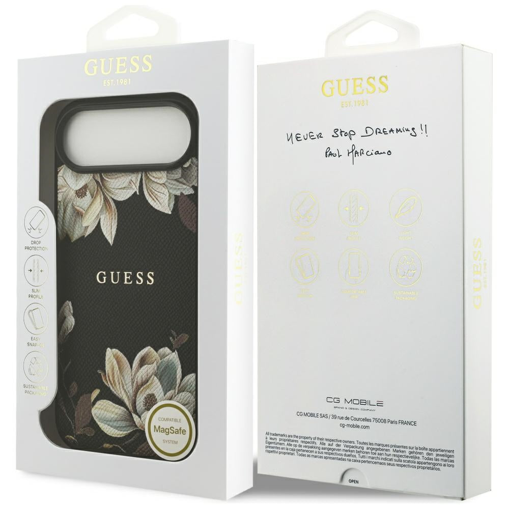 Coque MagSafe pour Apple iPhone 17 Air, Guess, Grained Flowers, Noire